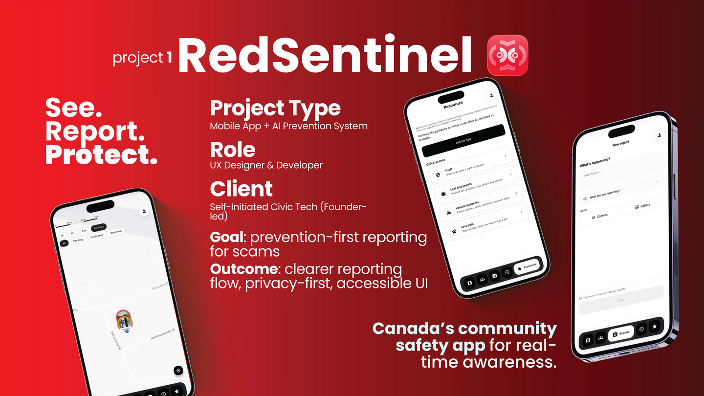RedSentinel — App overview and scam reporting interface